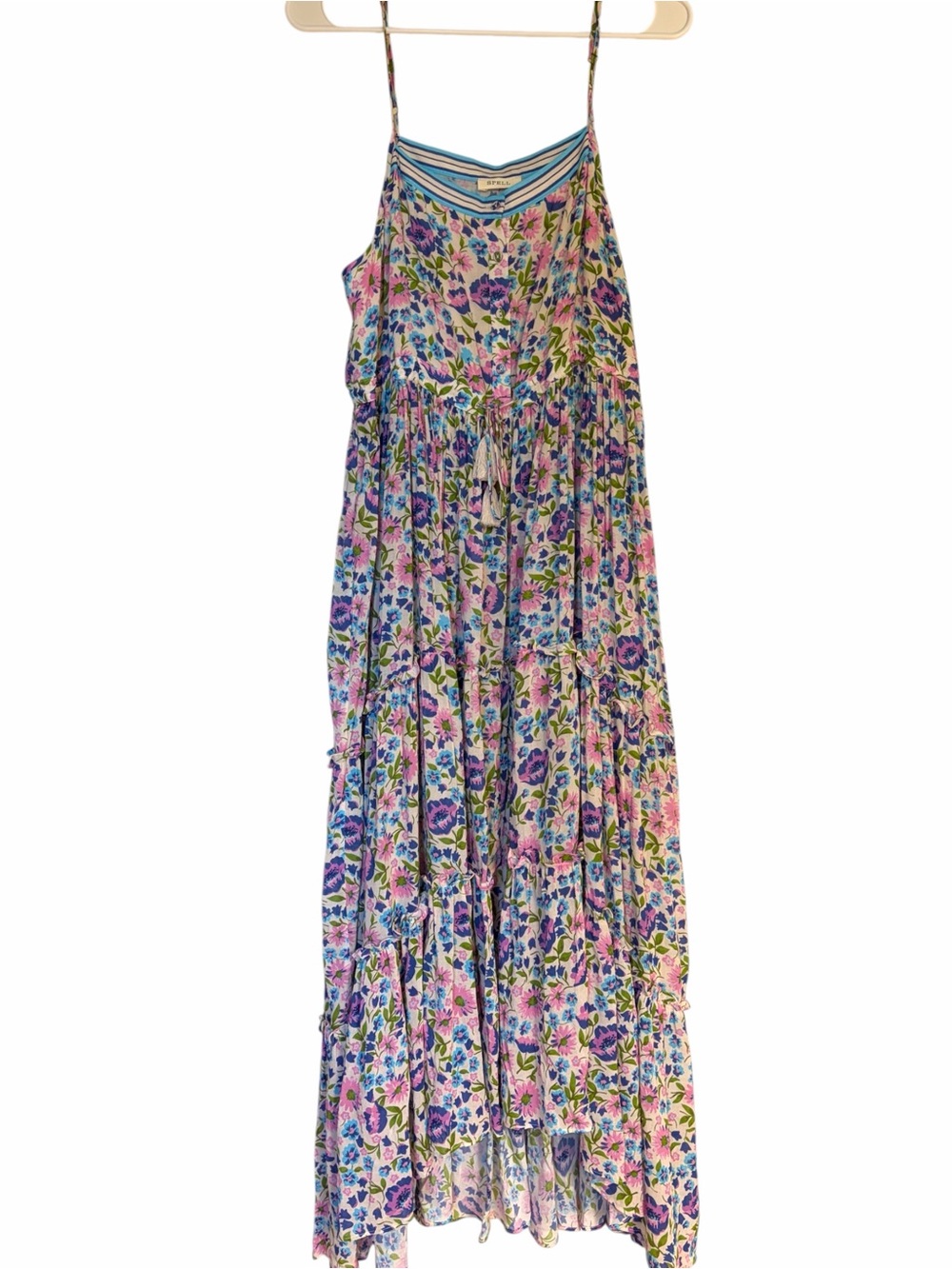 Spell Impala Lily Sundress Blue Pink Floral Tiered Flowy Large Resortwear - Picture 10 of 16